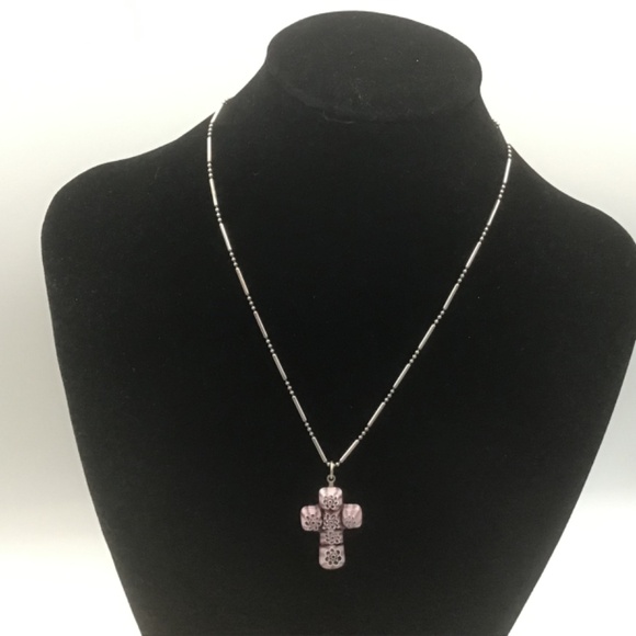 925 Sterling Silver Fancy Chain w 2 Pendants, moonstone and Murano cross - Picture 4 of 12